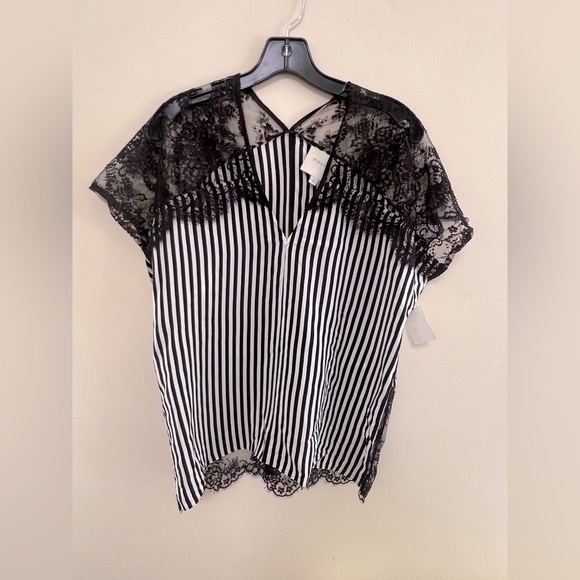Black and White Striped Lace Top